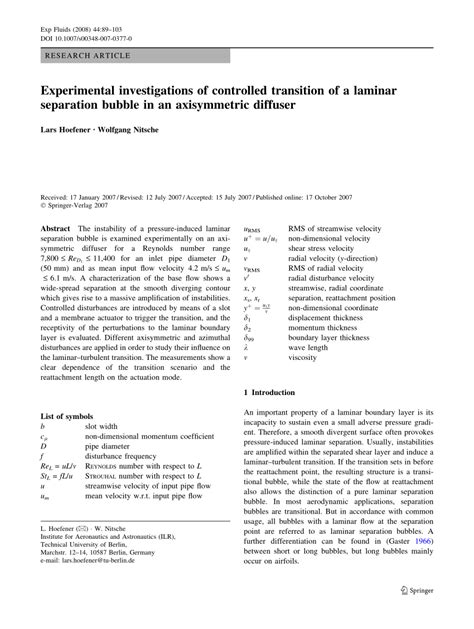 PDF Experimental Investigations Of Controlled Transition In A Laminar