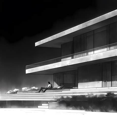 Modern Monochrome Architecture With Person Premium Ai Generated Image