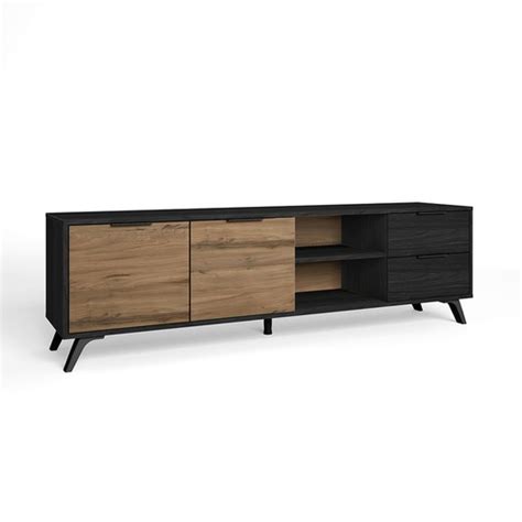 Mueble TV De Madera En Negro Y Natural 180 5 X 40 X 53 Cm Noe Qechic