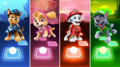 Paw Patrol Tiles Hop Edm Rush Chase 🆚 Rocky 🆚 Marshall 🆚 Skye Tiles