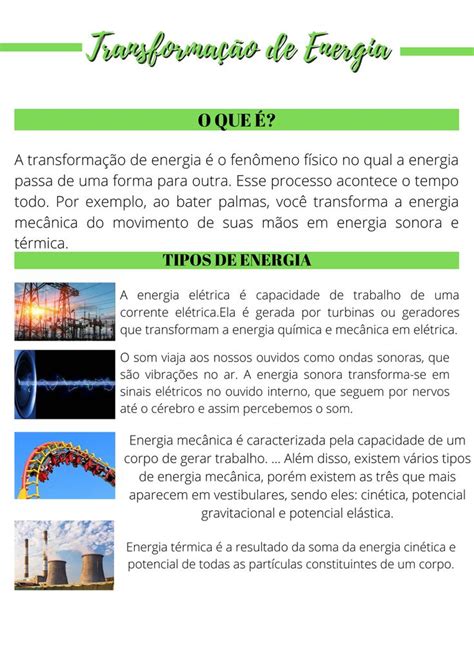 Transformação De Energia 💚💚💚 Em 2024 Transformação De Energia Aula