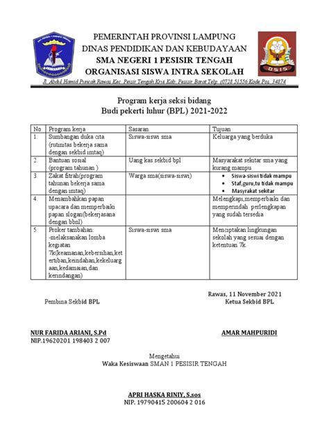 Contoh Program Kerja Sekbid Osis Pdf