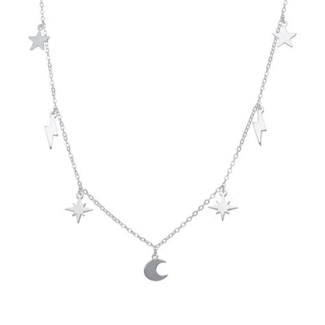 Collar Media Luna Rayos Estrellas Collares Collares Plata Sola