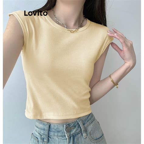 Lovito Camiseta B Sica Lisa Casual Para Mulheres Lne Shopee Brasil