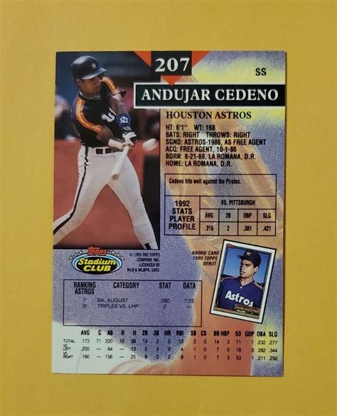 1993 Topps Stadium Club 1st Day Issue 207 Andujar Cedeno For Sale