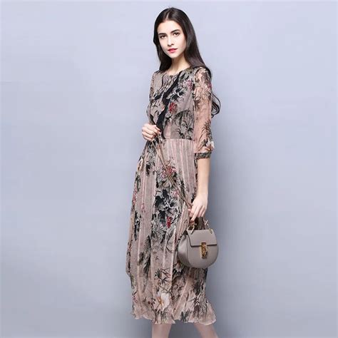 Aliexpress.com : Buy 100% Silk Chiffon Dress Vintage Women Dresses With ...