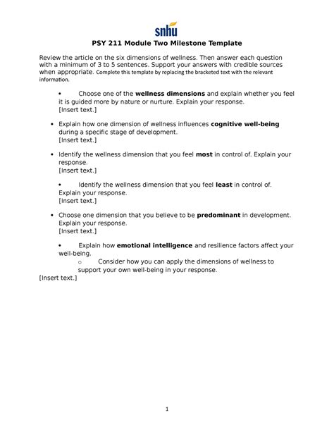 PSY 211 Module Two Milestone Template PSY 211 Module Two Milestone