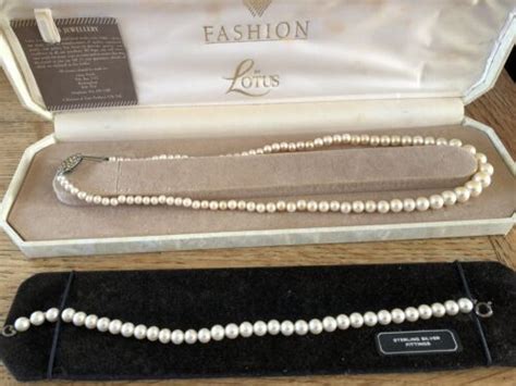 Vintage Lotus Simulated Pearl Necklace Bracelet In Original Box