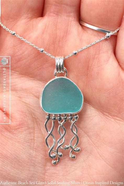 Sea Glass Jellyfish Necklace Sea Glass Jellyfish Pendant Sterling