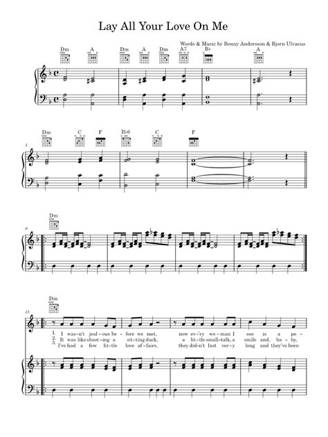 Lay All Your Love On Me Sheet Music For Piano Vocals By Abba Official