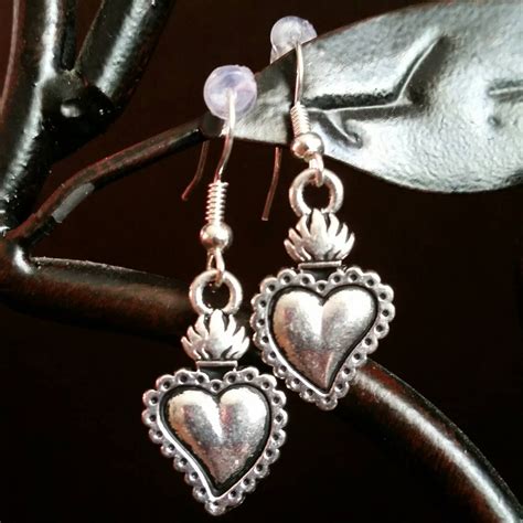 Silver Plated Milagro Sacred Heart Earrings By LaLocalLoca On Etsy