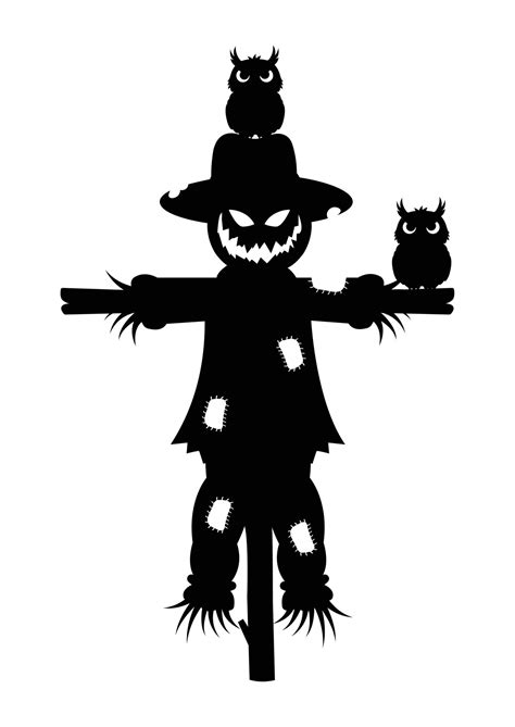 Scary halloween scarecrows with owl silhouette vector illustration ...