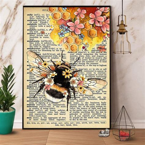 Bee Flower Vintage Honey Bee Paper Poster No Frame Wrapped Canvas Wall