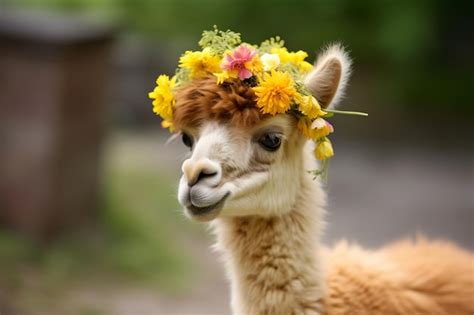 Premium Ai Image A Llama With A Flower Crown On Its Head