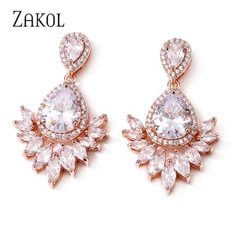 ZAKOL New Classic Vintage White AAA Cubic Zirconia Water Drop Dangle