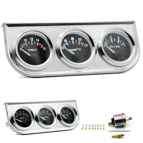 Water Temp Oil Pressure Volt Gauge 52mm 3 In 1 Triple Gauge Kit Black