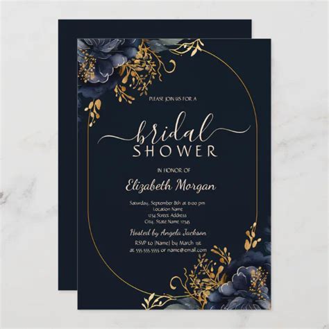 Elegant Navy Blue Flowers Bridal Shower Invitation Zazzle