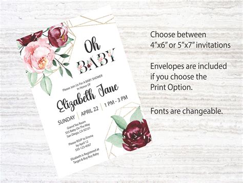 Editable Floral Baby Shower Invitation Oh Baby Its A Girl Digital
