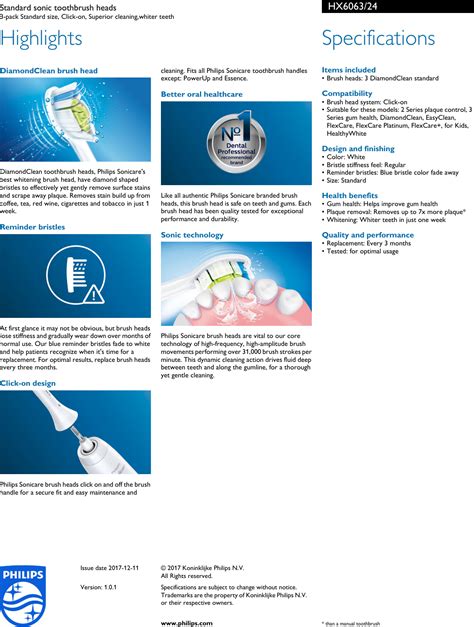 Philips HX6063 24 Standard Sonic Toothbrush Heads User Manual Leaflet