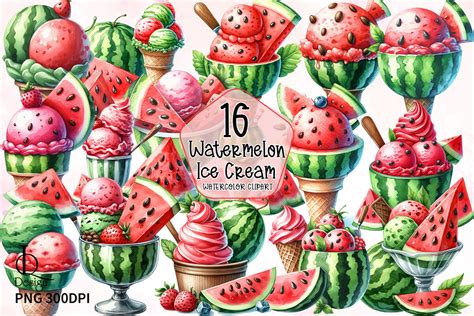 Summer Watermelon Ice Cream Clipart Png Graphic By Lq Design · Creative