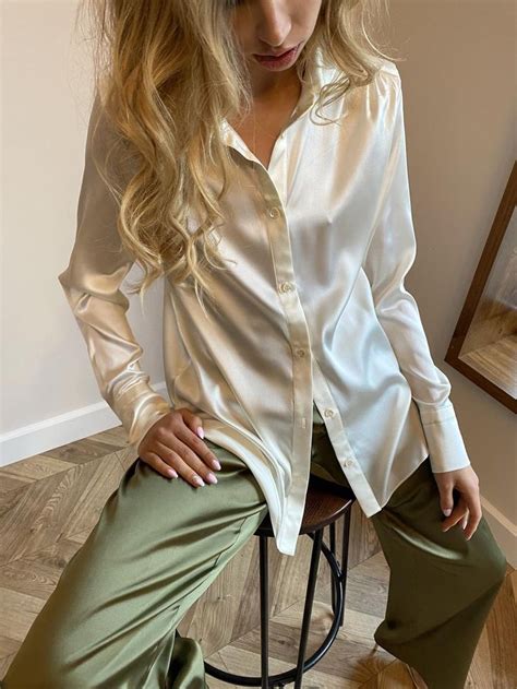 Women Silk Shirt In White Pure Silk Cream Silk Blouse Long Sleeve