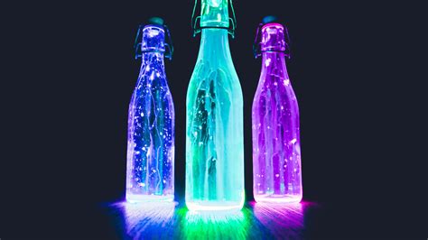 Wallpaper Glow light bottles, neon, liquid, black background 3840x2160 UHD 4K Picture, Image