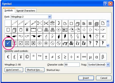 Ms Word Insert Tick Symbol - Design Talk