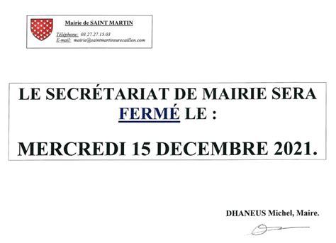 Fermeture du secrétariat de mairie le 15 décembre Le site officiel de