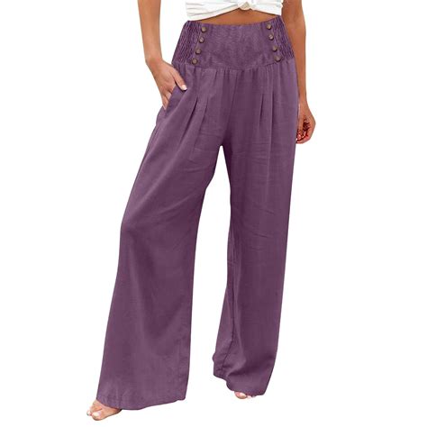 Qcmgmg Linen Pants Women Comfy Baggy Wide Leg Pants Summer Flowy High