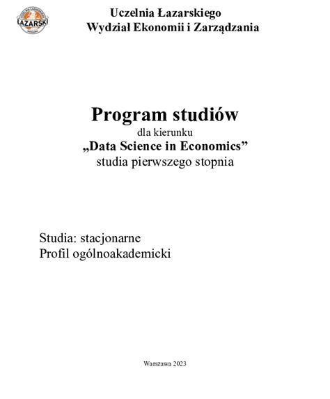 Program Studi W Dla Kierunku Data Science In Economics Studia I Stopnia