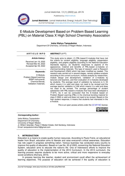 Pdf E Module Development Based On Problem Based Learning Pbl On