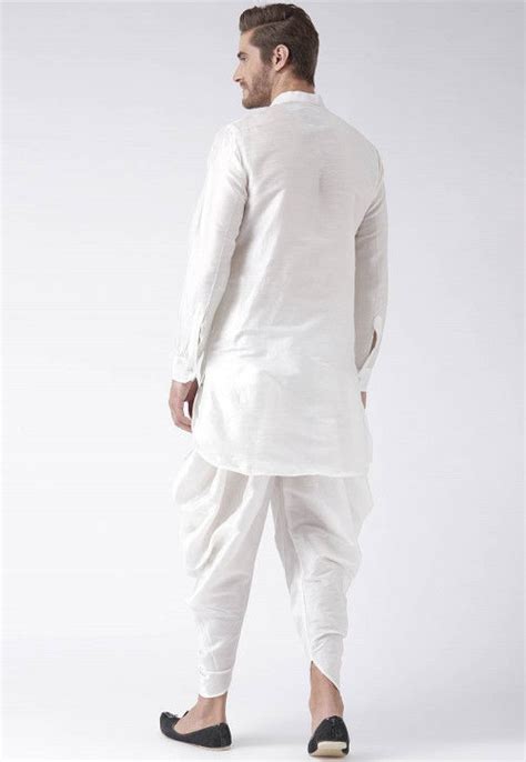 Solid Color Dupion Silk Dhoti Kurta In White MST652