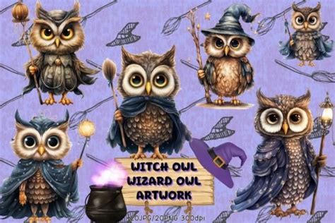 Witch Owl Wizard Owl Artwork Bundle Graphic By Earthstudiotomo