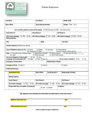 Fillable Online Pediatric Registration Sa1s3 Patientpop Fax Email