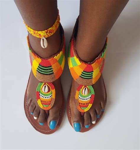 African Maasai Sandals Colorful Leather Sandals Beaded Etsy