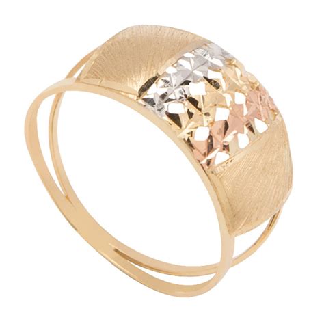 Anel De Ouro 18k Tricolor Feminino Tre Fiori