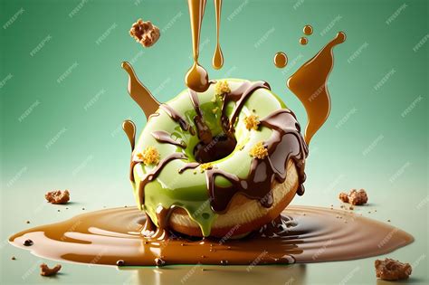 Premium Photo | Colorful glazed donut on green background