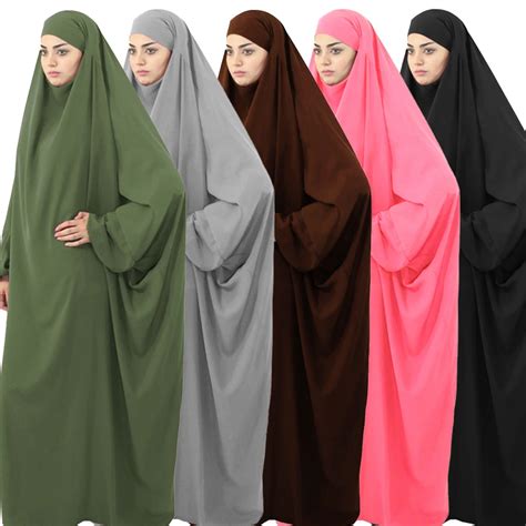 Muslim Women Robe One Piece Prayer Dress Hooded Abaya Long Sleeve Islam