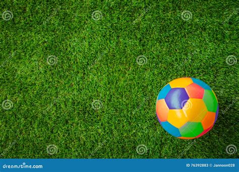 Real Leather Colorful Multi Colour Soccer Ball On Green Grass Stock Image Image Of Concept