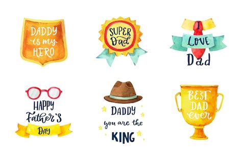 Free Vector Hand Painted Watercolor Father S Day Badges Collection