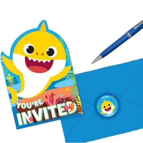 Baby Shark Invitations 8pk | Discount Party Warehouse