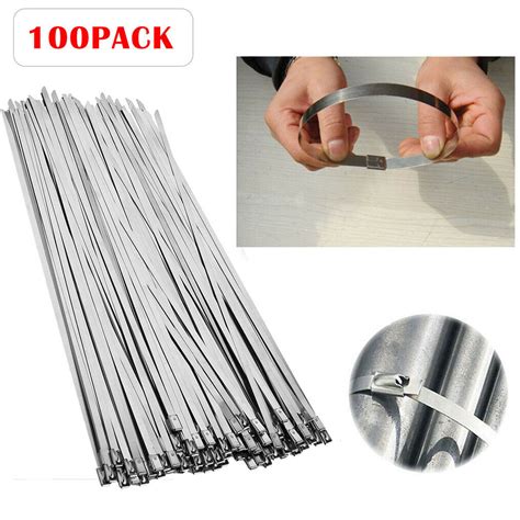 100pcs Stainless Steel Metal Cable Wire Zip Tie Exhaust Wrap Self