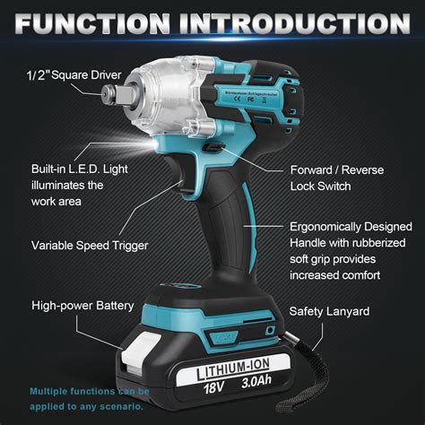 Cordless Electric Impact Wrench Gun High Power Driver With Li Ion