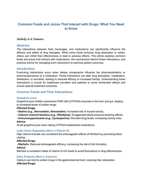 Common Foods and Juices That Interact with Drugs | PDF