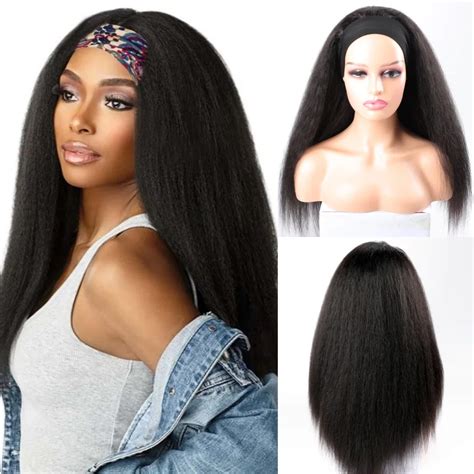 Afro Kinky Straight Headband Wigs Natural Black Synthetic Hair Wig Long