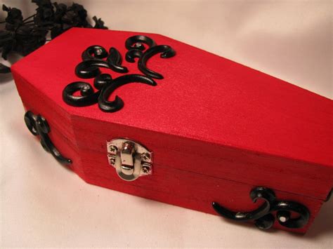 Gothic Coffin Box Red And Black Fleur De Lis Etsy Jewelry Box Diy