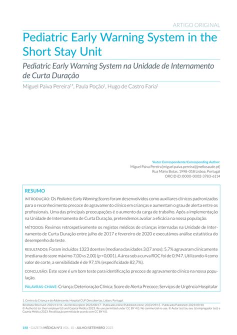 PDF Pediatric Early Warning System In The Short Stay Unit