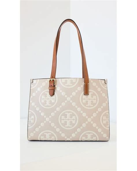 Tory Burch T Monogram Contrast Embossed Small Tote In Natural Lyst