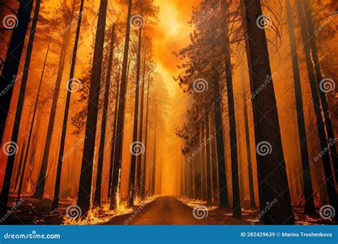 Wildfire Burns Trees And Ground In Forest Generative Ai Image Stock