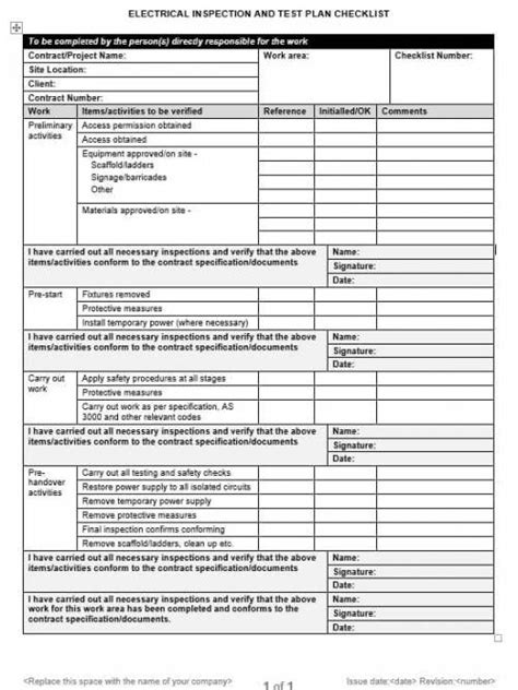 Electrical Inspection And Test Plan Checklist Neca Safety Specialists